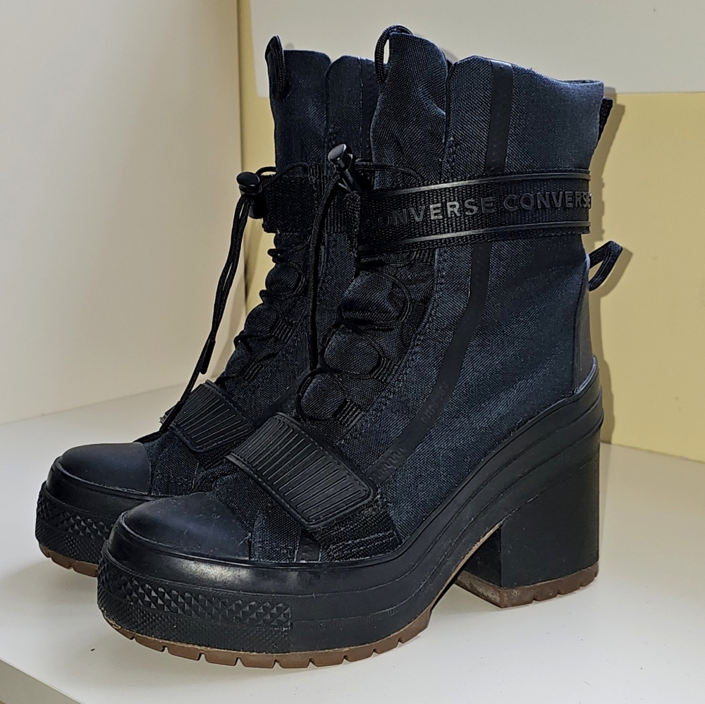 Converse Black Lace-Up Platform Ankle Boots